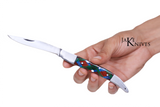 Folding knife with its multicolor handle in resin