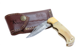 Click to open folding knife with its Damascus blade