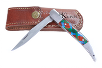 Folding knife with its multicolor handle in resin