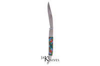 Folding knife with its multicolor handle in resin