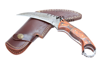 Hunting knife with curved Damascus blade