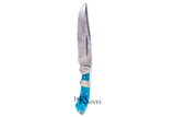 Hunting Bowie knife with Damascus blade and blue resin handle