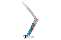 Folding knife with its multicolor handle in resin