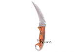 Hunting knife with curved Damascus blade