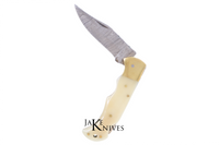 Click to open folding knife with its Damascus blade